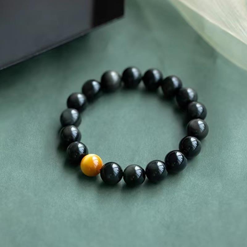 Bracelet d'amour positif en obsidienne arc-en-ciel et œil de tigre de 8 mm