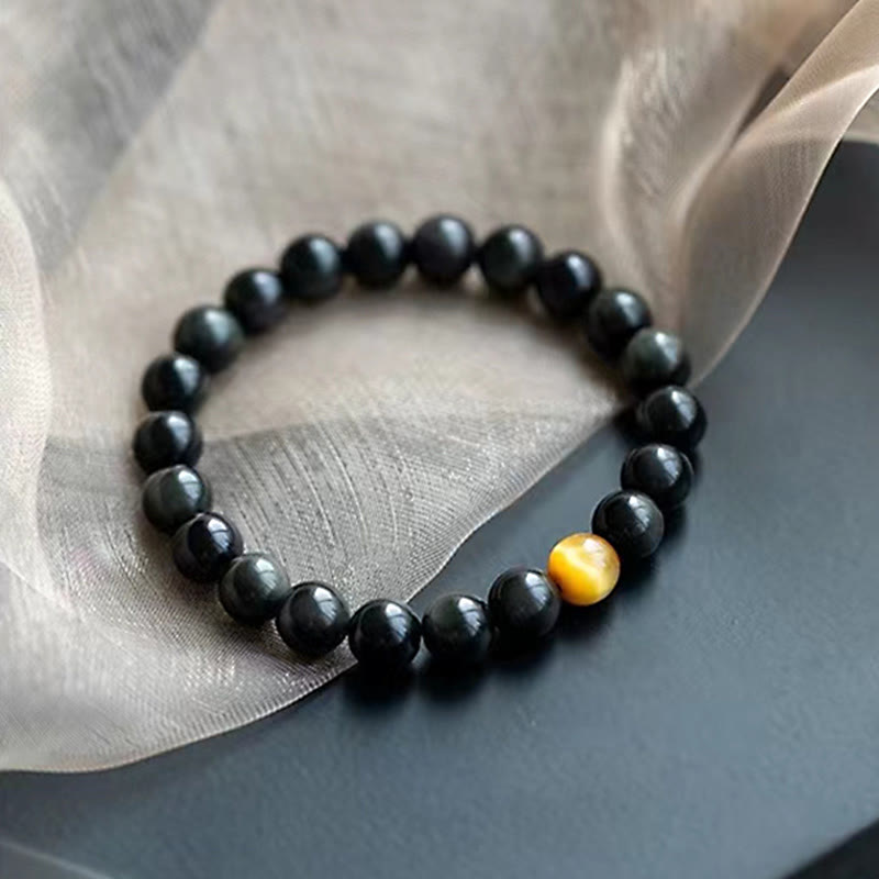 Bracelet d'amour positif en obsidienne arc-en-ciel et œil de tigre de 8 mm