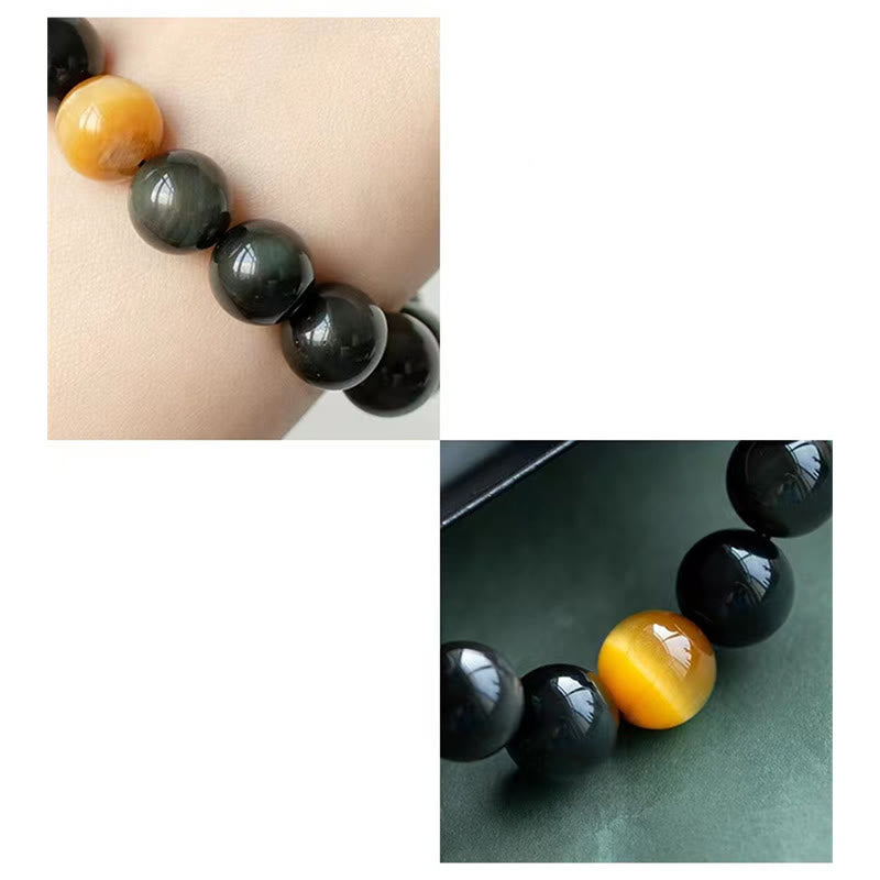 Bracelet d'amour positif en obsidienne arc-en-ciel et œil de tigre de 8 mm