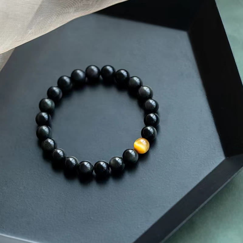 Bracelet d'amour positif en obsidienne arc-en-ciel et œil de tigre de 8 mm