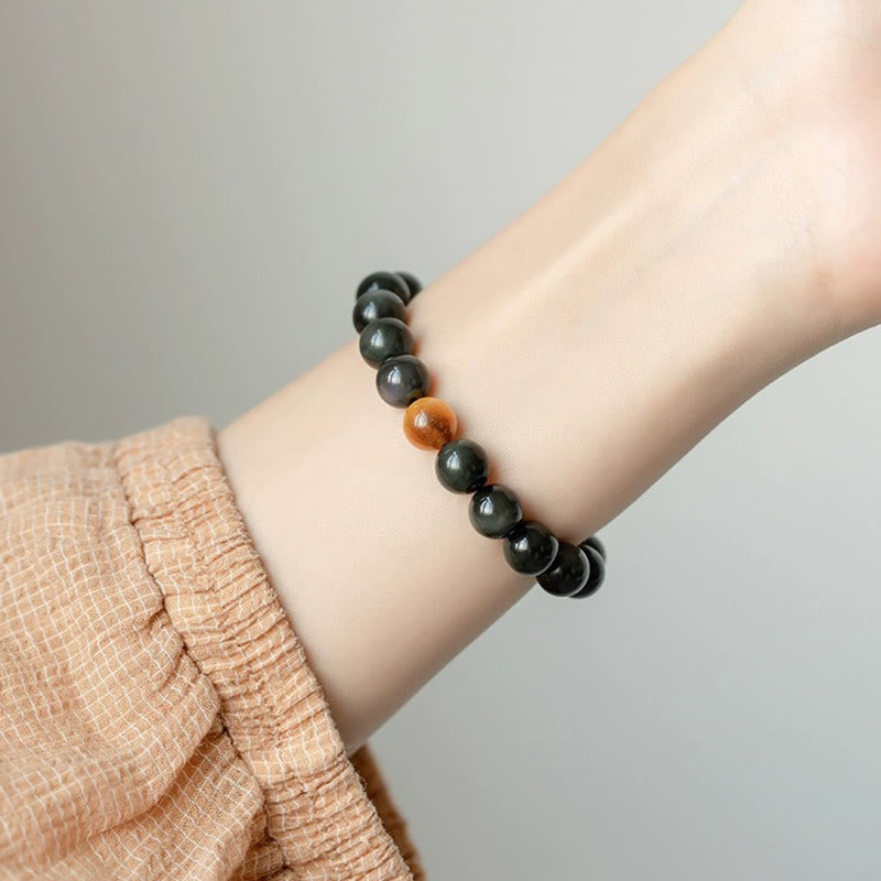 Bracelet d'amour positif en obsidienne arc-en-ciel et œil de tigre de 8 mm