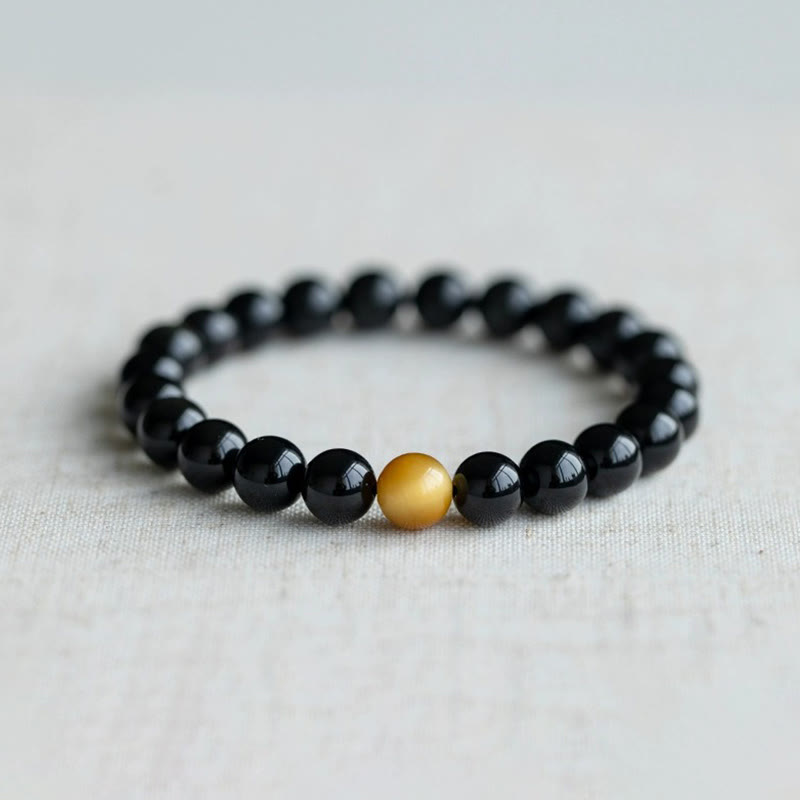 Bracelet d'amour positif en obsidienne arc-en-ciel et œil de tigre de 8 mm