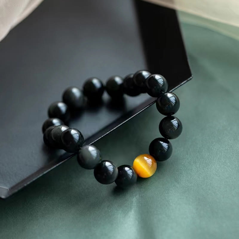 Bracelet d'amour positif en obsidienne arc-en-ciel et œil de tigre de 8 mm