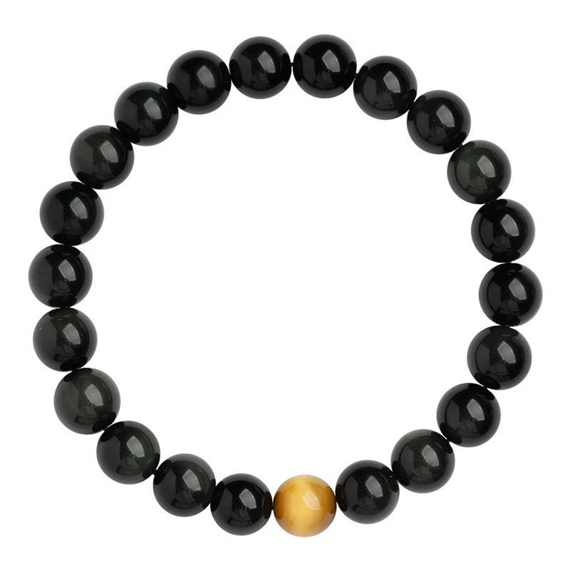 Bracelet d'amour positif en obsidienne arc-en-ciel et œil de tigre de 8 mm