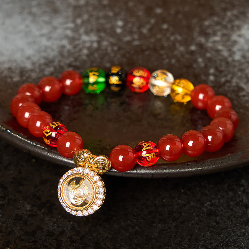 Bracelet Om Mani Padme Hum en agate rouge 8 mm pour l'acceptation de soi