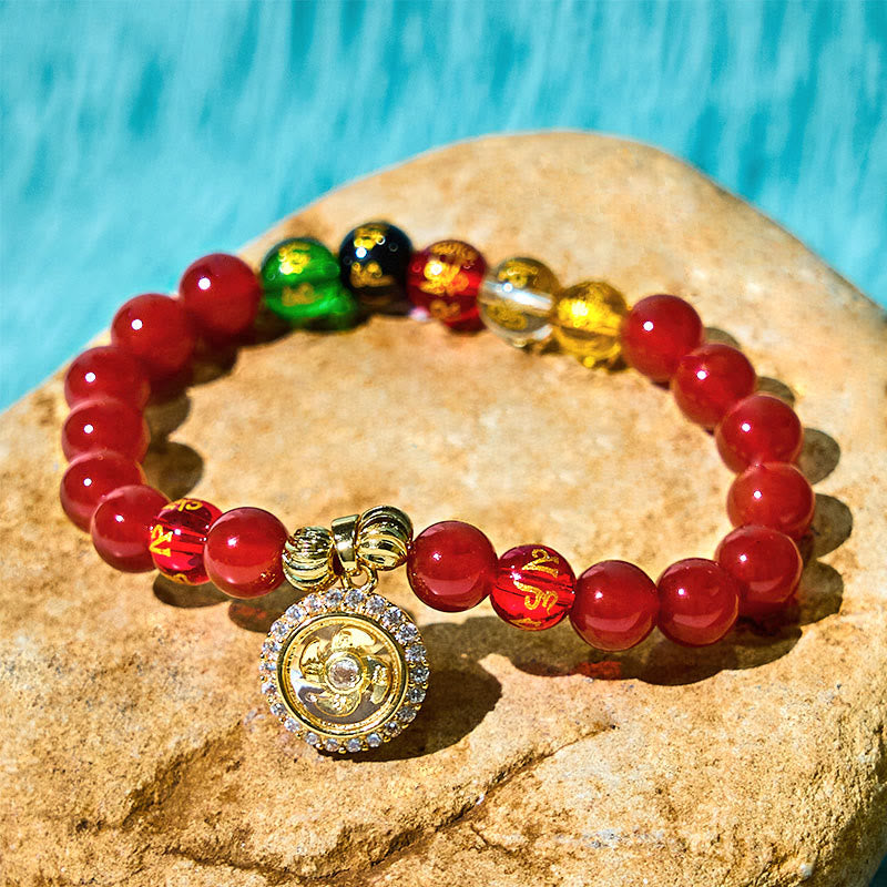 Bracelet Om Mani Padme Hum en agate rouge 8 mm pour l'acceptation de soi