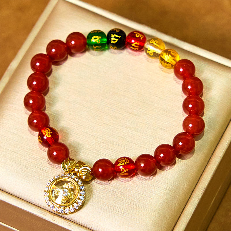 Bracelet Om Mani Padme Hum en agate rouge 8 mm pour l'acceptation de soi