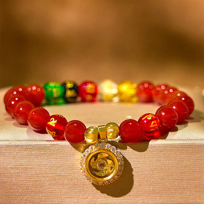 Bracelet Om Mani Padme Hum en agate rouge 8 mm pour l'acceptation de soi