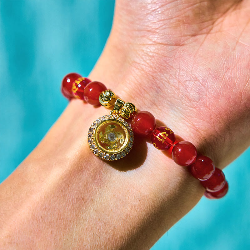 Bracelet Om Mani Padme Hum en agate rouge 8 mm pour l'acceptation de soi