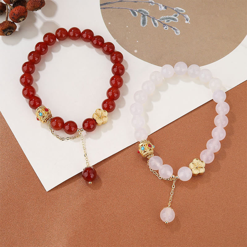 Bracelet d'acceptation de soi en agate rouge et agate blanche de 8 mm