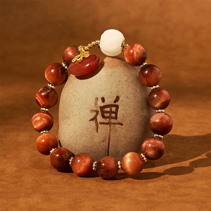 Bracelet œil de tigre rouge 8 mm pour la protection et l'équilibre