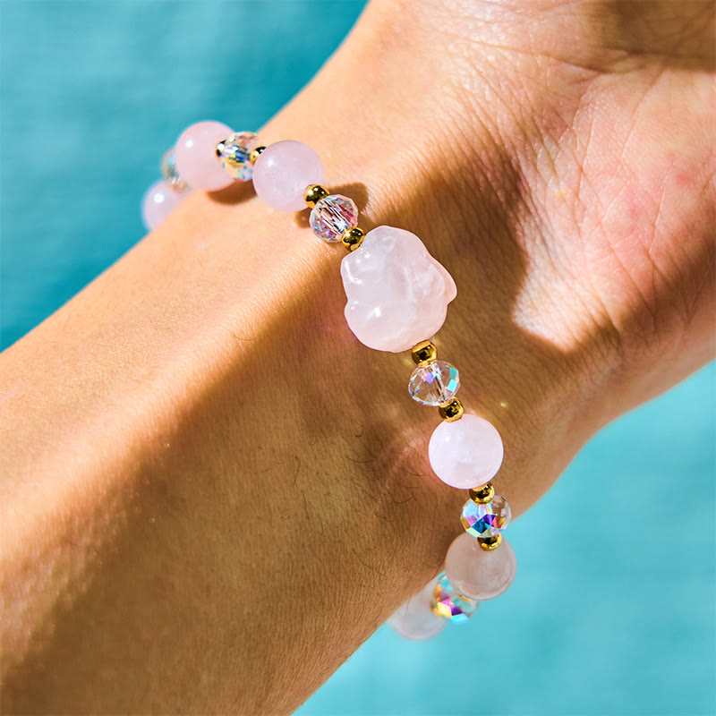 Bracelet de guérison lapin en quartz rose 8 mm pour l'amour et l'harmonie