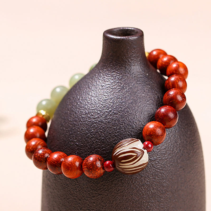 Bracelet Lotus Jade Cyan Bois de Rose 8 mm pour le Calme et l'Équilibre