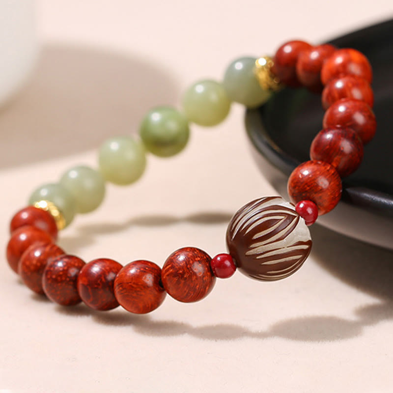 Bracelet Lotus Jade Cyan Bois de Rose 8 mm pour le Calme et l'Équilibre