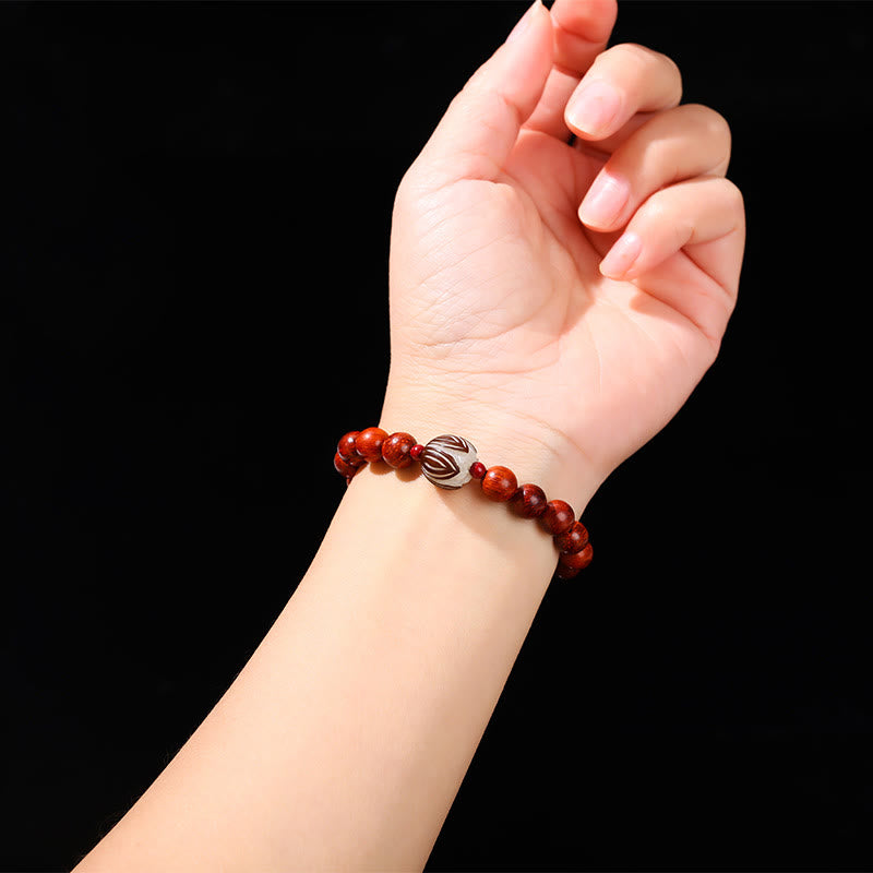 Bracelet Lotus Jade Cyan Bois de Rose 8 mm pour le Calme et l'Équilibre