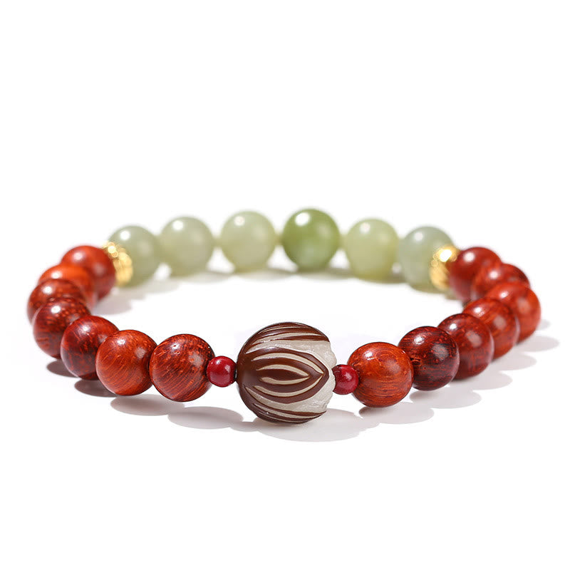 Bracelet Lotus Jade Cyan Bois de Rose 8 mm pour le Calme et l'Équilibre