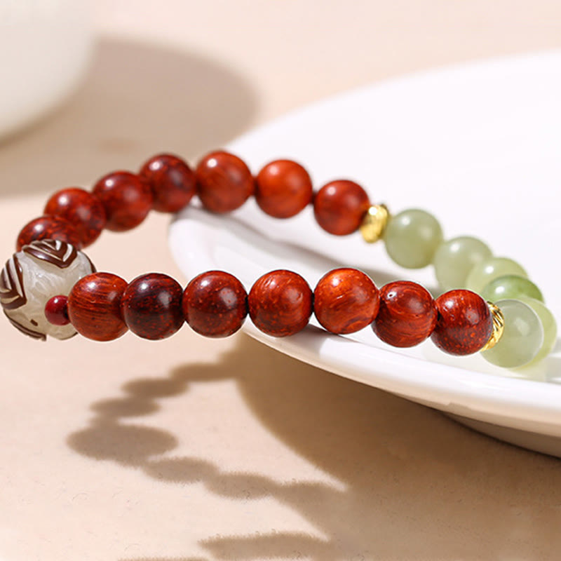Bracelet Lotus Jade Cyan Bois de Rose 8 mm pour le Calme et l'Équilibre