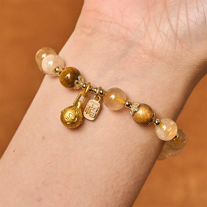 Bracelet de bon augure en quartz rutile 8 mm pour femme