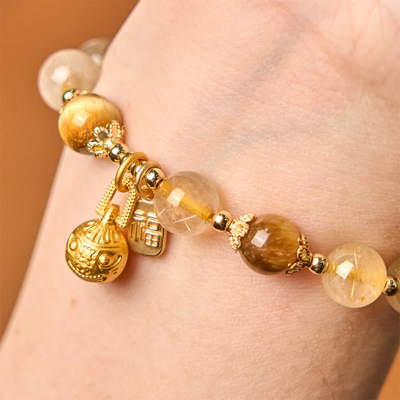Bracelet de bon augure en quartz rutile 8 mm pour femme
