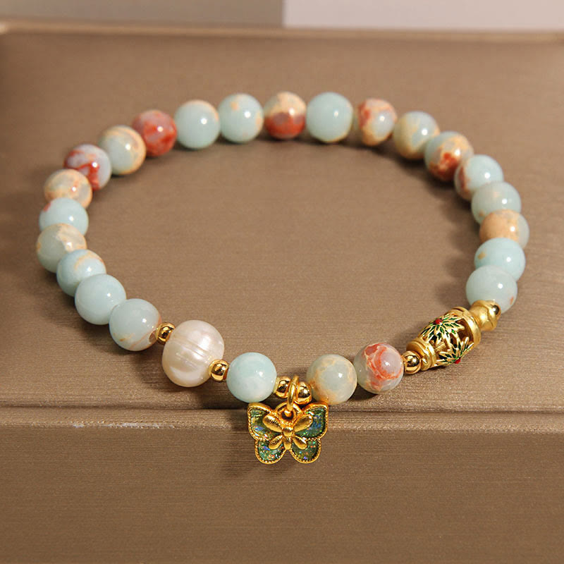 Bracelet de richesse papillon en perles de pierre Shoushan de 8 mm