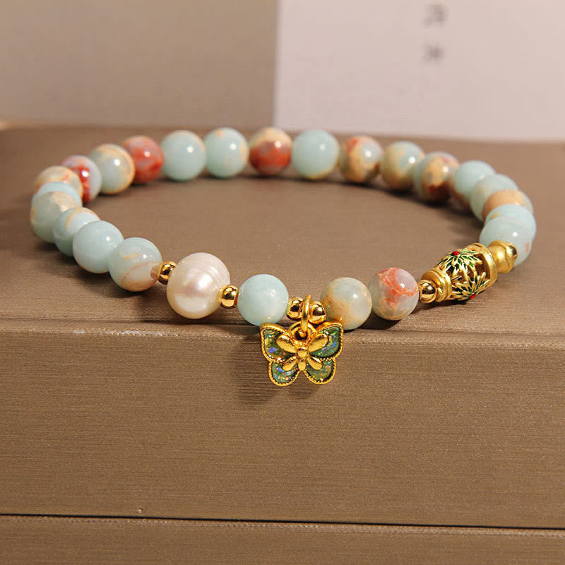 Bracelet de richesse papillon en perles de pierre Shoushan de 8 mm