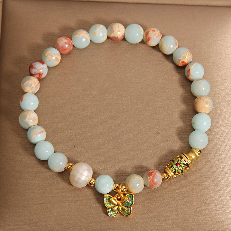 Bracelet de richesse papillon en perles de pierre Shoushan de 8 mm