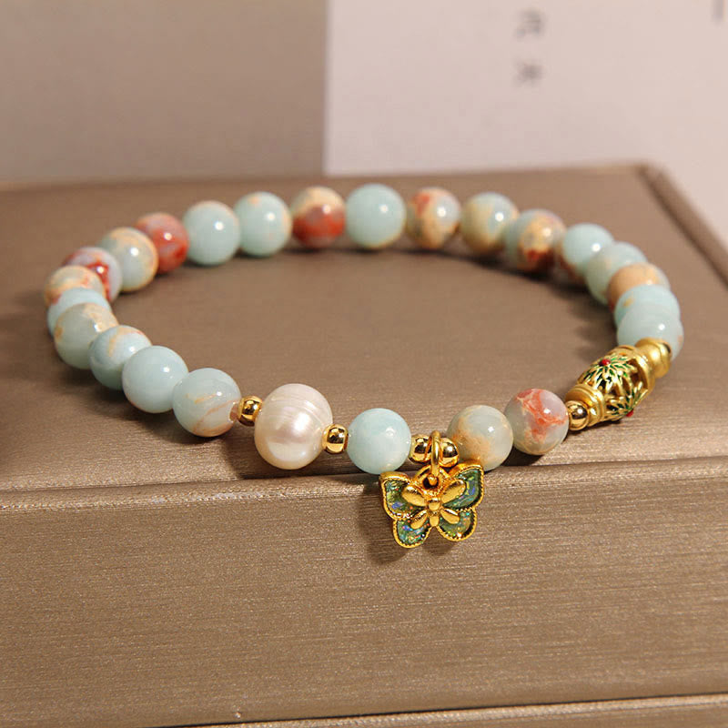 Bracelet de richesse papillon en perles de pierre Shoushan de 8 mm