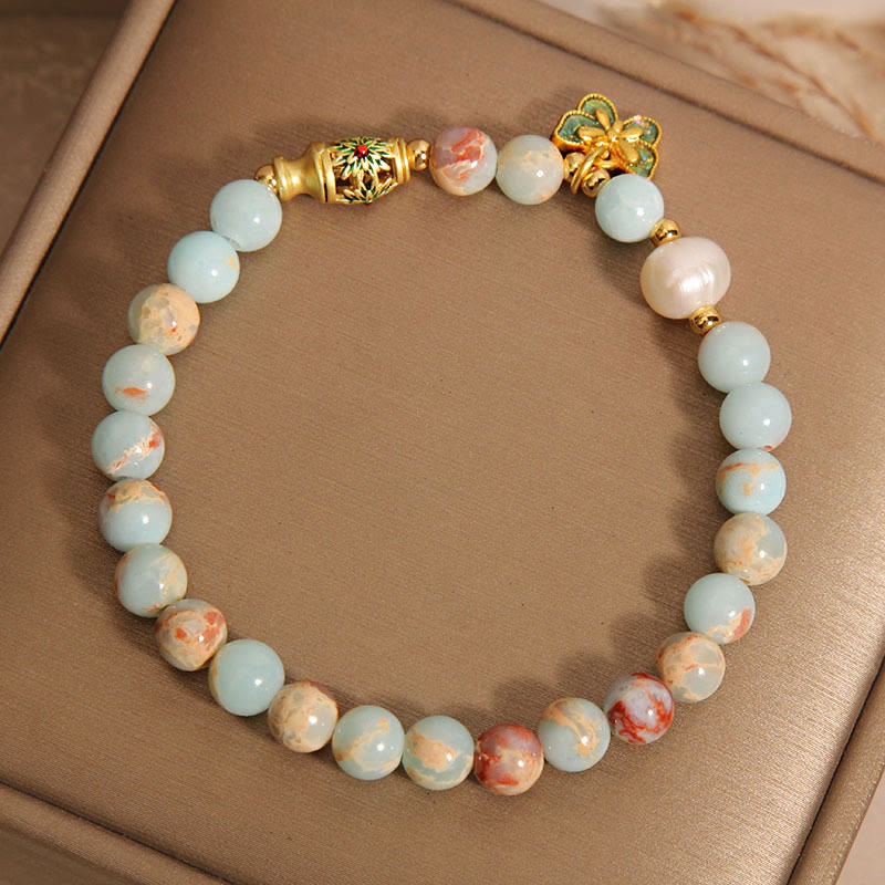Bracelet de richesse papillon en perles de pierre Shoushan de 8 mm