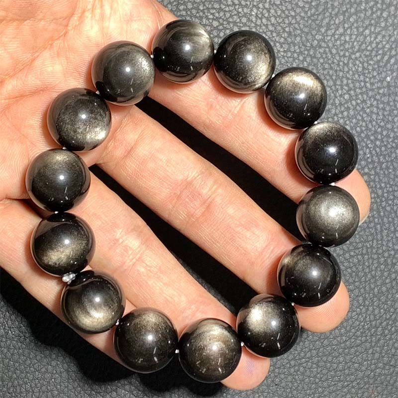 Bracelet de protection apaisante en obsidienne argentée brillante de 8 mm