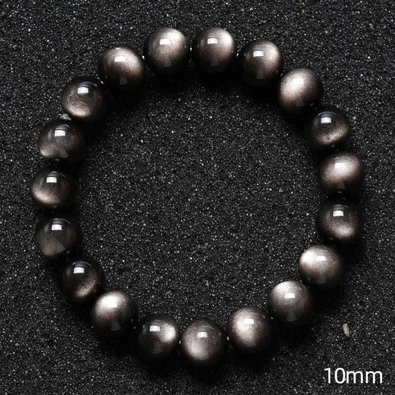 Bracelet de protection apaisante en obsidienne argentée brillante de 8 mm