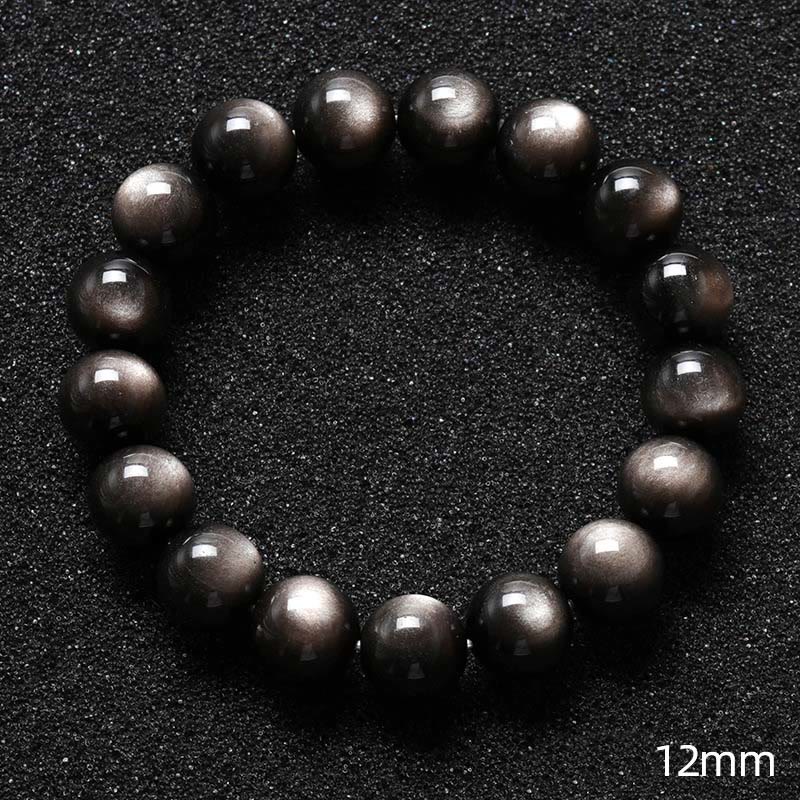 Bracelet de protection apaisante en obsidienne argentée brillante de 8 mm