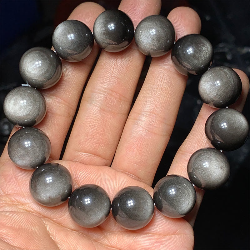 Bracelet de protection apaisante en obsidienne argentée brillante de 8 mm
