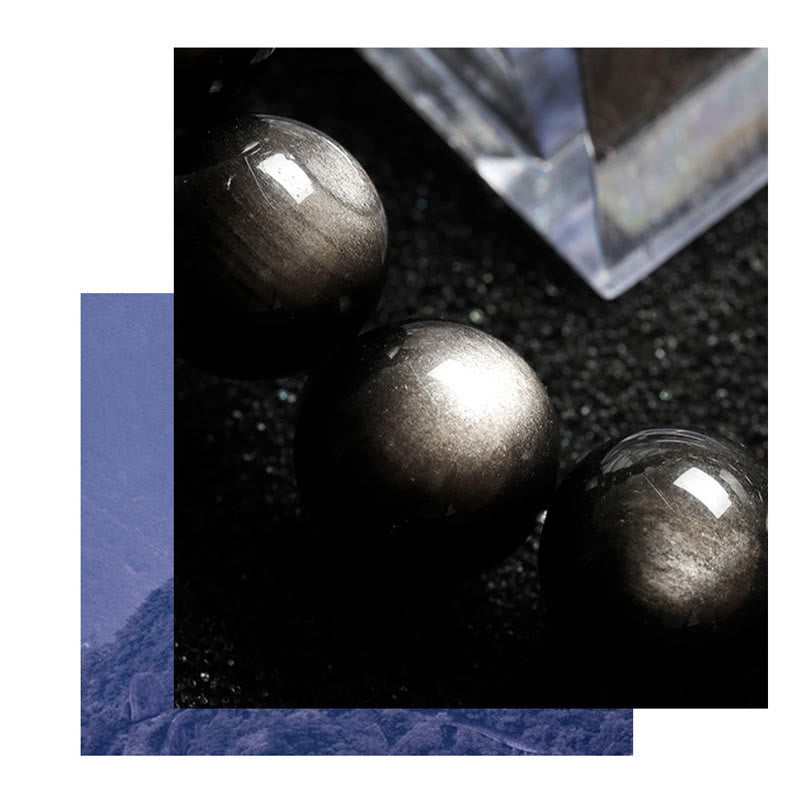 Bracelet de protection apaisante en obsidienne argentée brillante de 8 mm