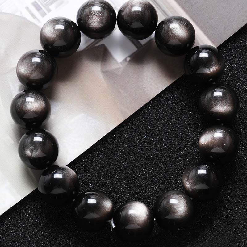 Bracelet de protection apaisante en obsidienne argentée brillante de 8 mm