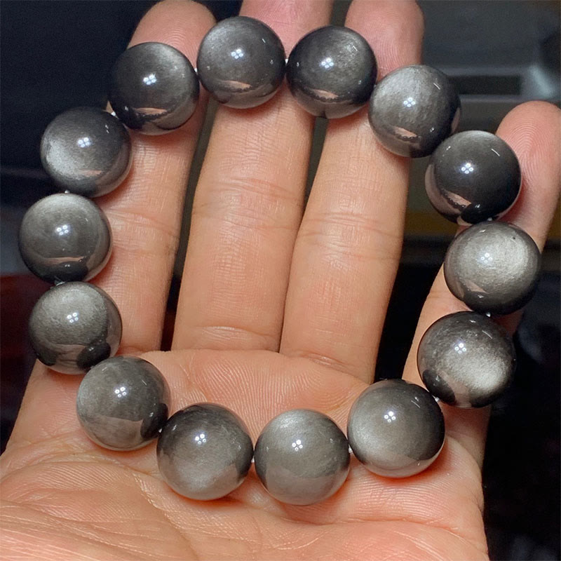 Bracelet de protection apaisante en obsidienne argentée brillante de 8 mm