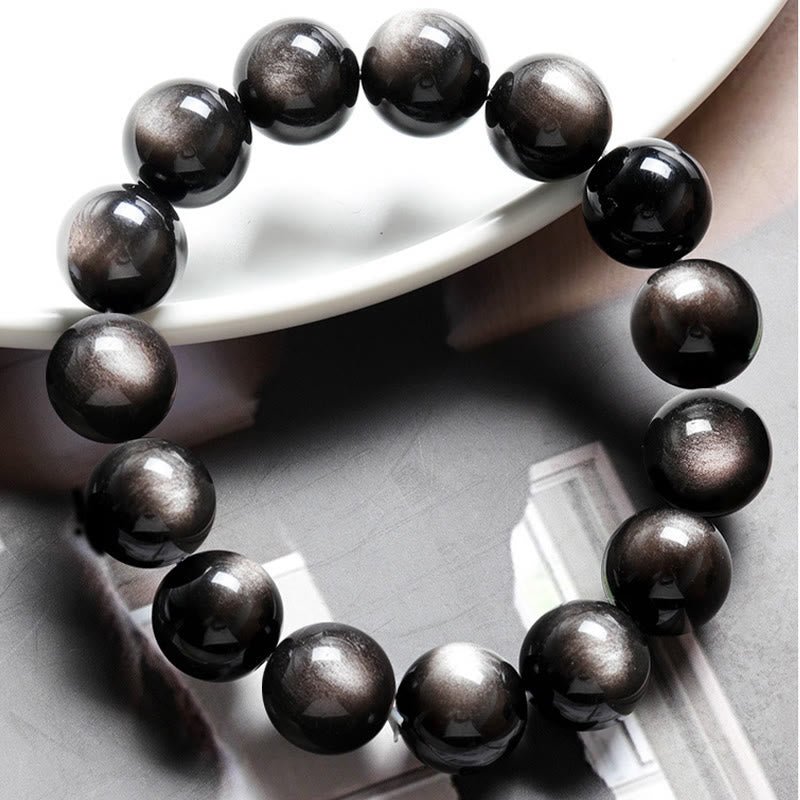 Bracelet de protection apaisante en obsidienne argentée brillante de 8 mm