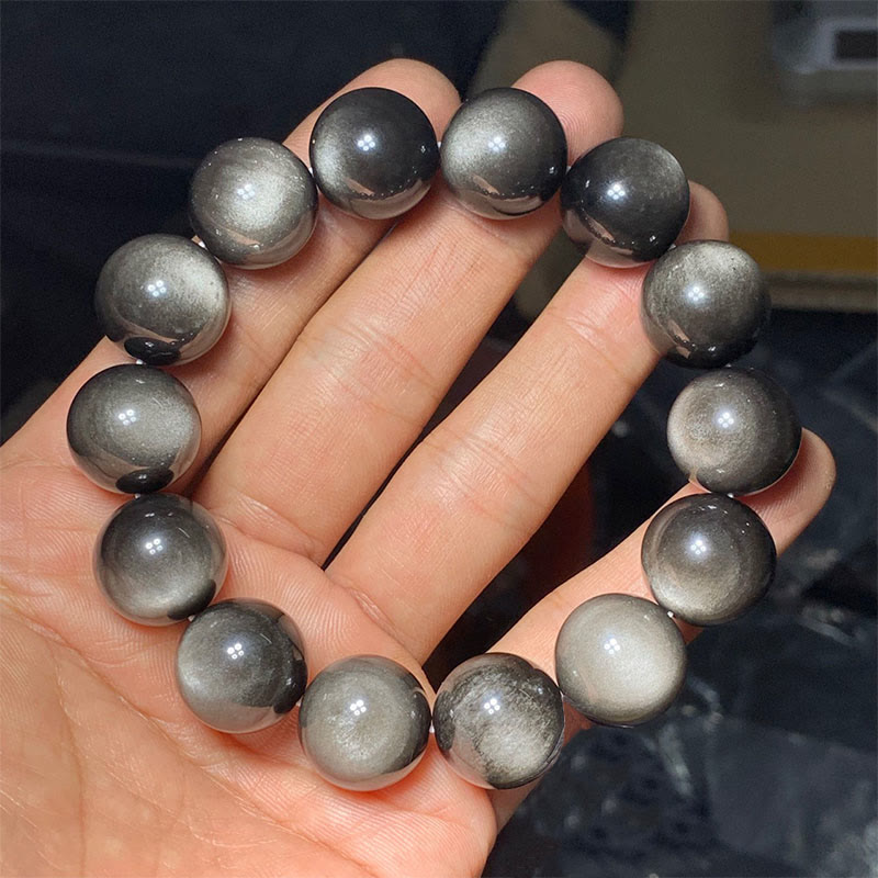 Bracelet de protection apaisante en obsidienne argentée brillante de 8 mm