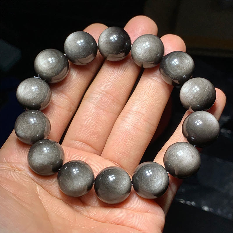 Bracelet de protection apaisante en obsidienne argentée brillante de 8 mm