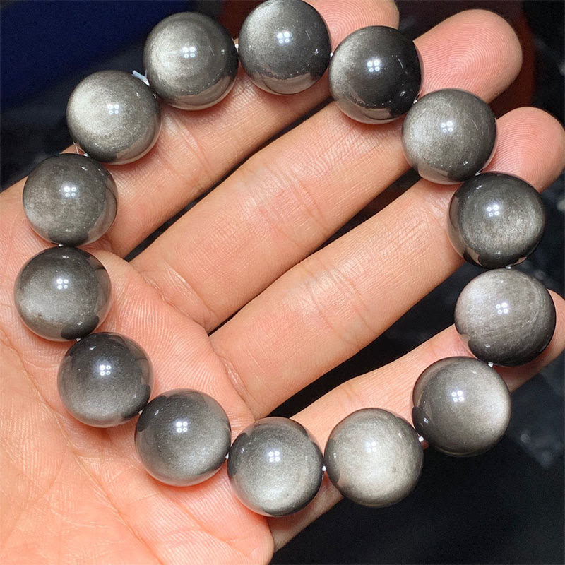 Bracelet de protection apaisante en obsidienne argentée brillante de 8 mm