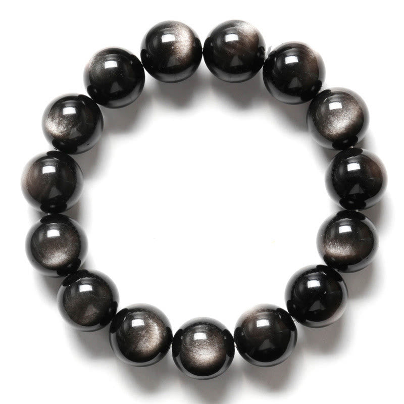 Bracelet de protection apaisante en obsidienne argentée brillante de 8 mm
