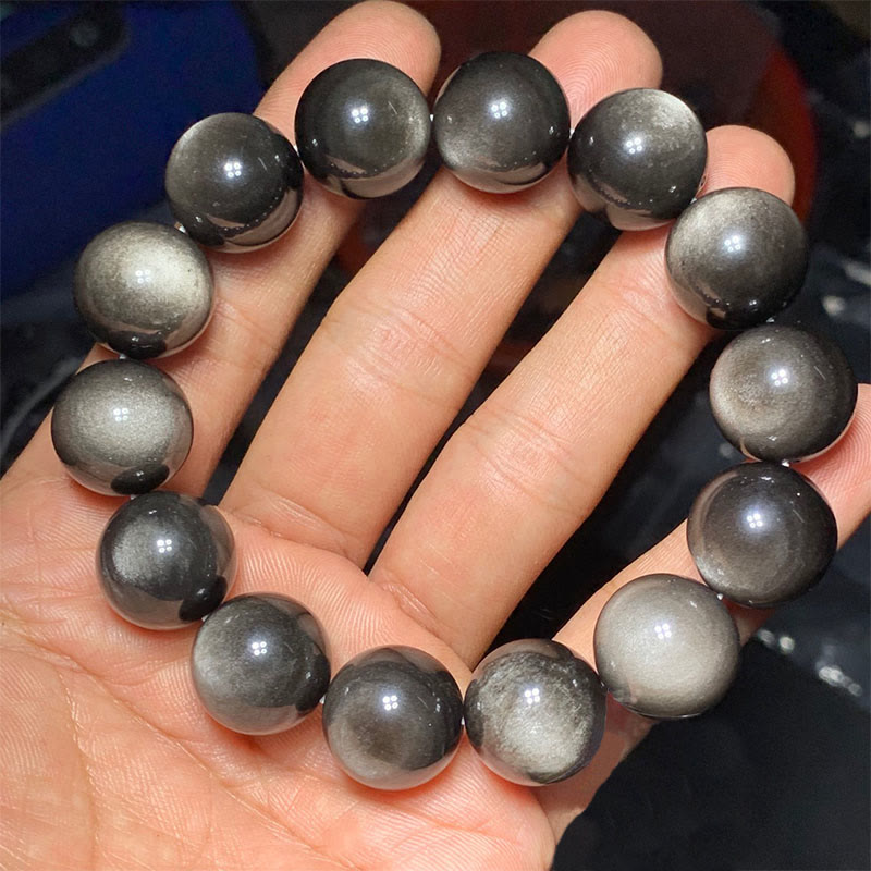Bracelet de protection apaisante en obsidienne argentée brillante de 8 mm