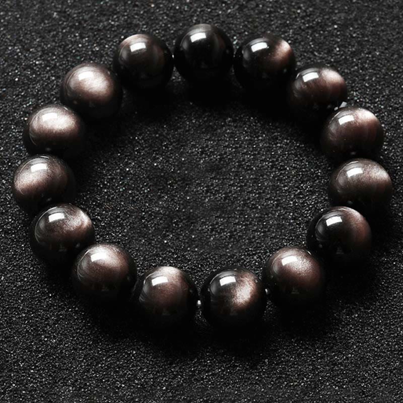 Bracelet de protection apaisante en obsidienne argentée brillante de 8 mm