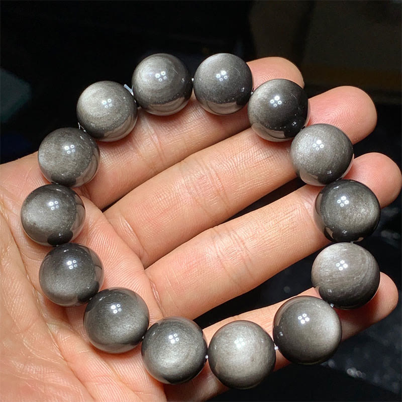 Bracelet de protection apaisante en obsidienne argentée brillante de 8 mm