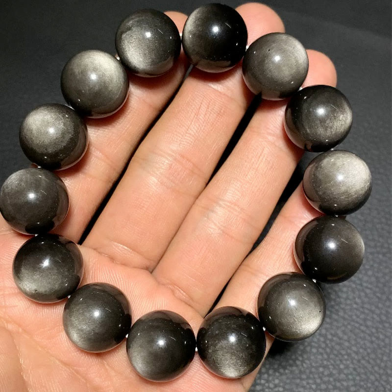 Bracelet de protection apaisante en obsidienne argentée brillante de 8 mm