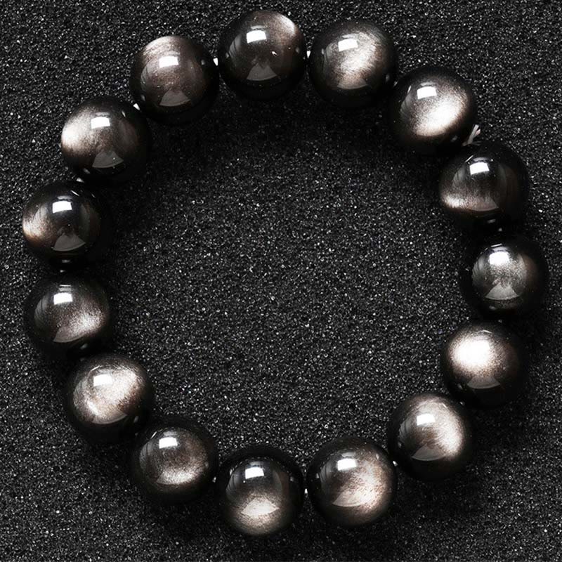 Bracelet de protection apaisante en obsidienne argentée brillante de 8 mm