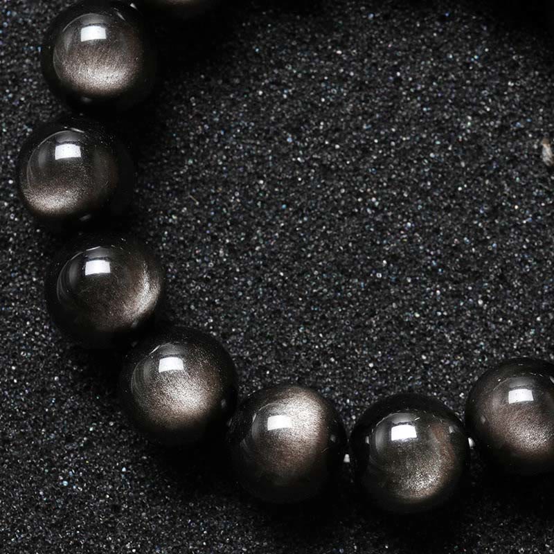 Bracelet de protection apaisante en obsidienne argentée brillante de 8 mm