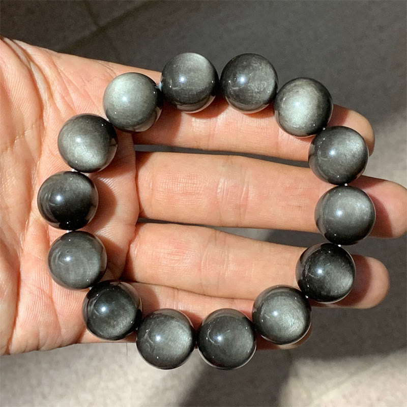Bracelet de protection apaisante en obsidienne argentée brillante de 8 mm