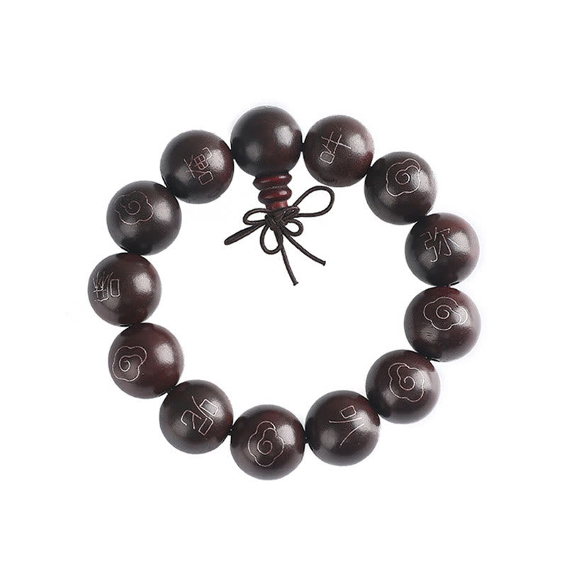 Bracelet Om Mani Padme Hum en bois de santal rouge à petites feuilles de 8 mm