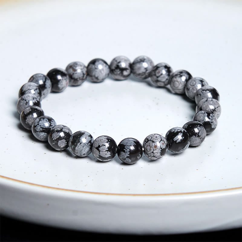 Bracelet d'équilibre en obsidienne flocon de neige de 8 mm