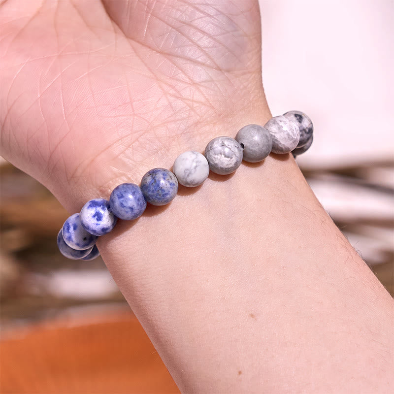 Bracelet Intuition Sodalite Picasso Jasper Turquoise Blanche 8 mm